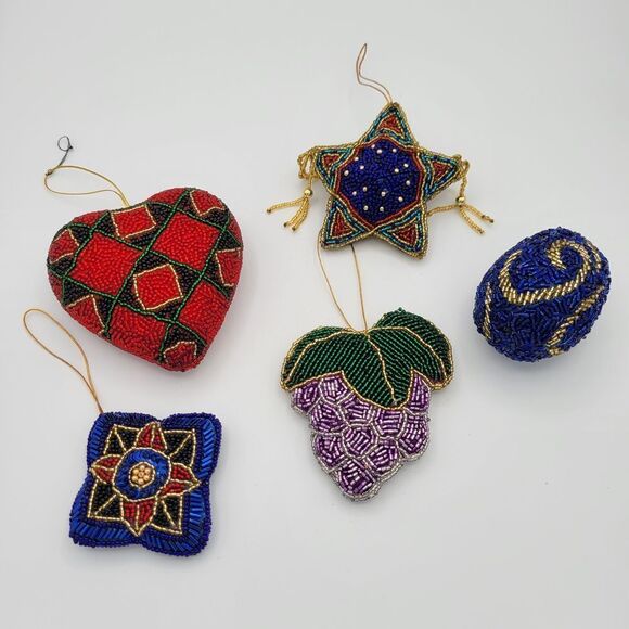 Vintage Handmade Beaded Ornaments - Set of 5 - Picture 1 of 12